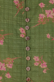 Product shot of the Cute As A Button Printed Blouse - Greenpink in colour Greenpink, showing detail