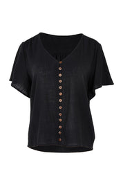 Product shot of the Cute As A Button Blouse in colour Black (Black), from the front