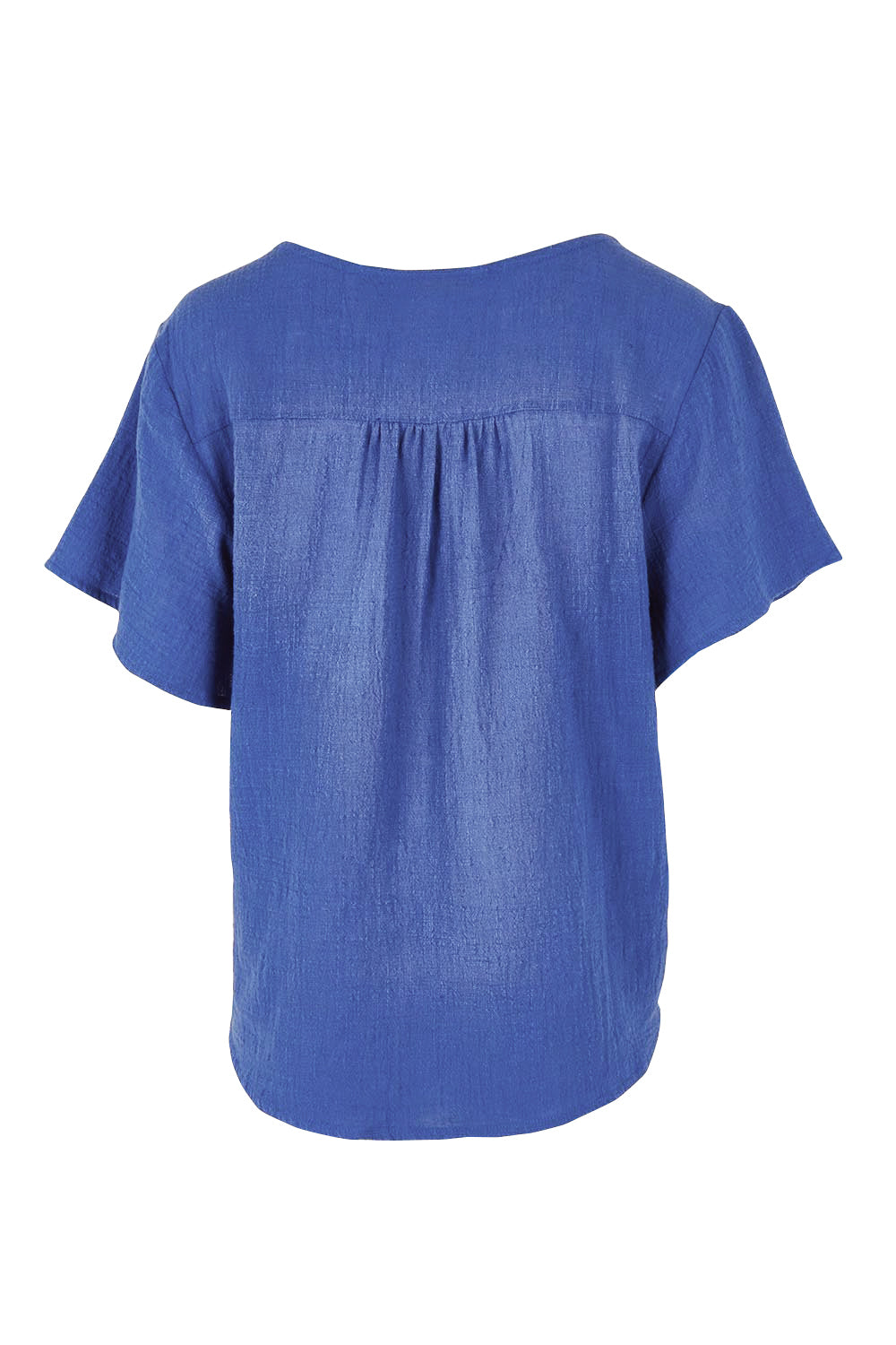 Product shot of the Cute As A Button Cotton Blouse - Blue in colour Blue, from the back