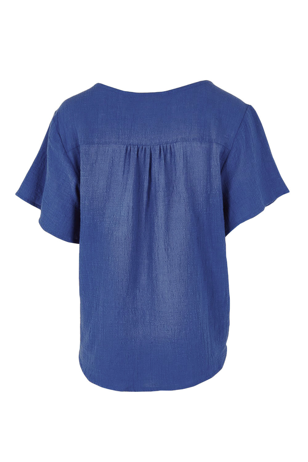 Product shot of the Cute As A Button Cotton Blouse - Blue in colour Blue, from the back