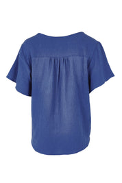 Product shot of the Cute As A Button Cotton Blouse - Blue in colour Blue, from the back