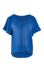 Product shot of the Cute As A Button Blouse in colour Blue (Blue), from the front