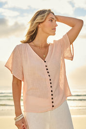 Preloved Cute As A Button Cotton Blouse - Blush