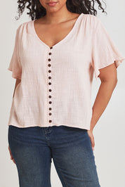 Preloved Cute As A Button Cotton Blouse - Blush