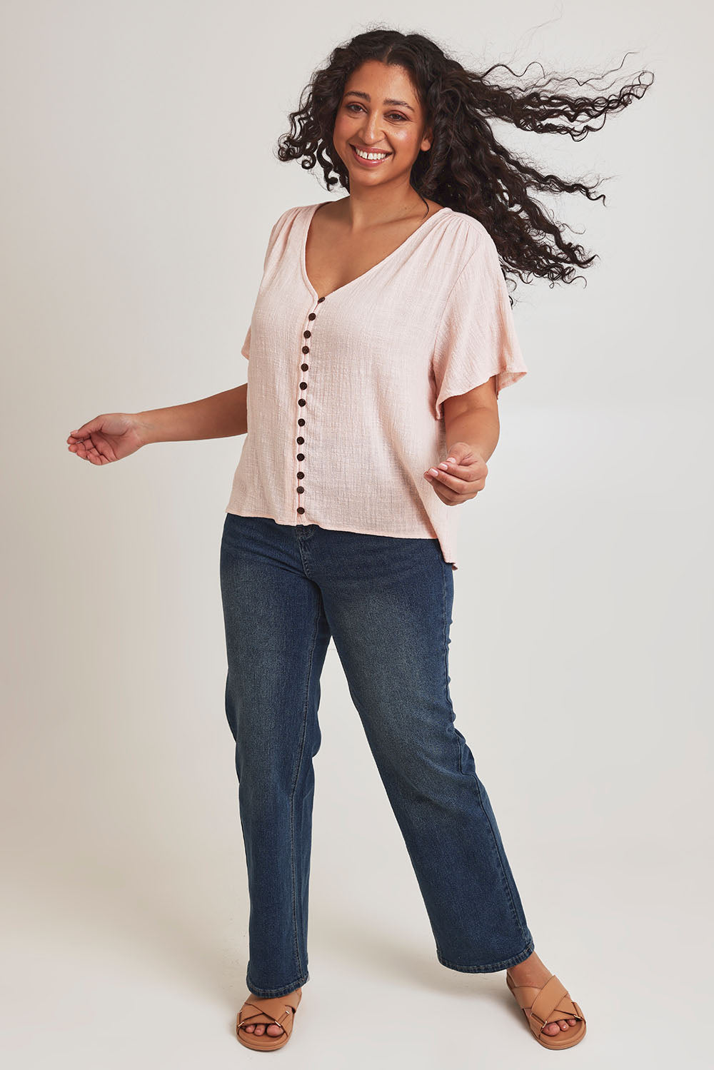 Preloved Cute As A Button Cotton Blouse - Blush