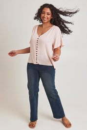 Preloved Cute As A Button Cotton Blouse - Blush