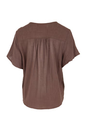 Product shot of the Cute As A Button Blouse – Chocolate in colour Chocolate, from the back