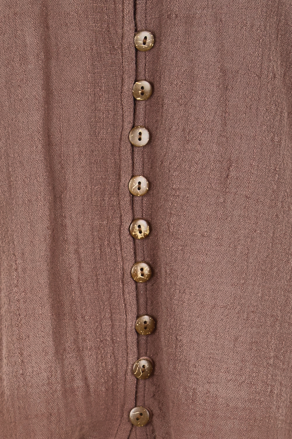 Product shot of the Cute As A Button Blouse – Chocolate in colour Chocolate, showing detail