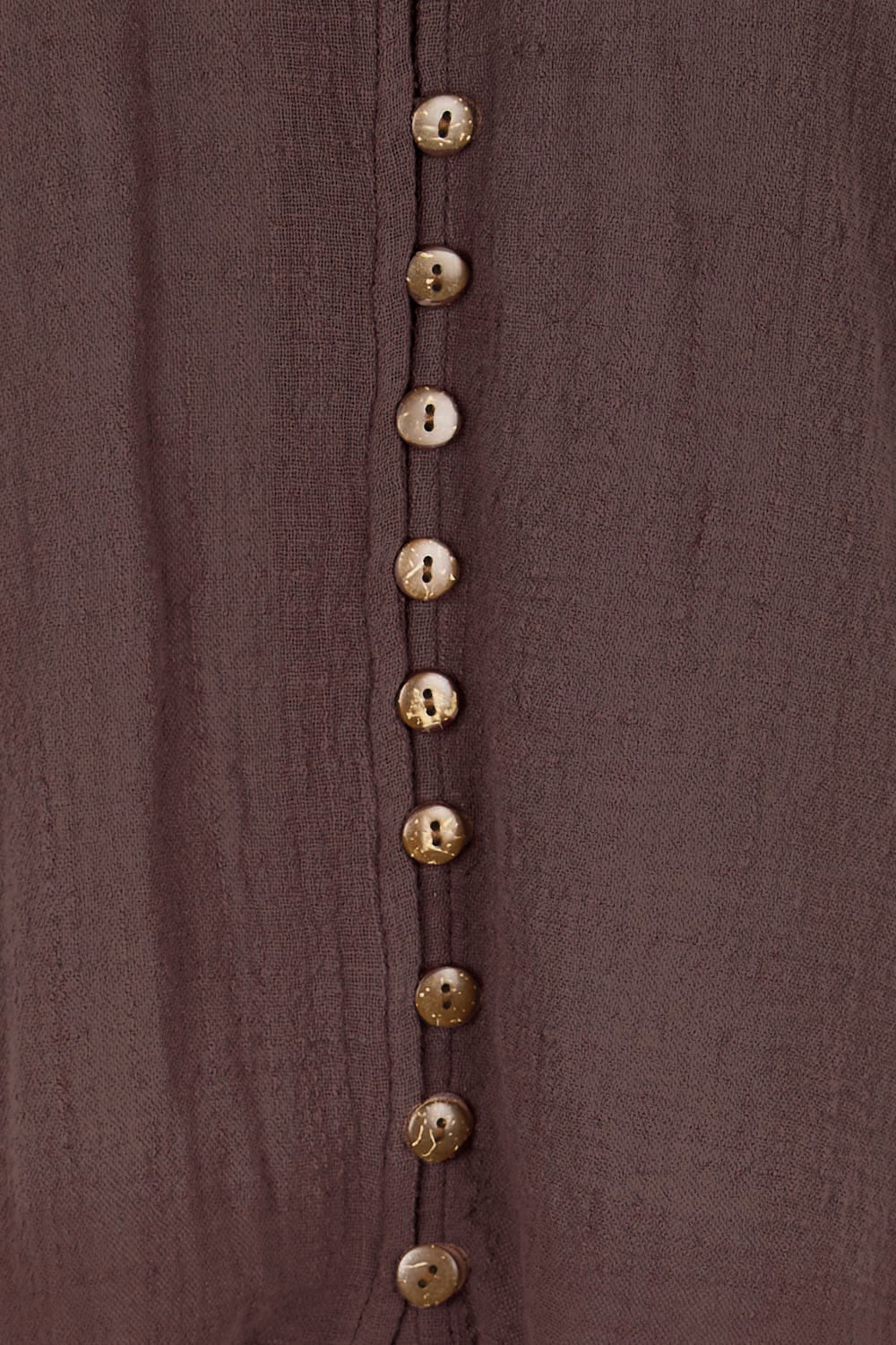 Product shot of the Cute As A Button Blouse – Chocolate in colour Chocolate, showing detail