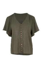Product shot of the Cute As A Button Blouse – Forrest in colour Forrest, from the front