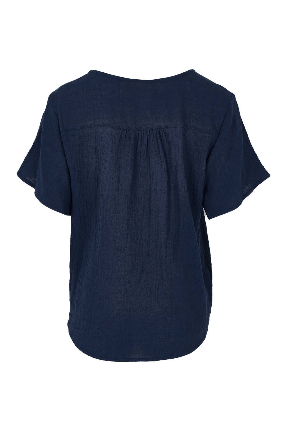 Product shot of the Cute As A Button Cotton Blouse - Frenchblue in colour Frenchblue, from the back