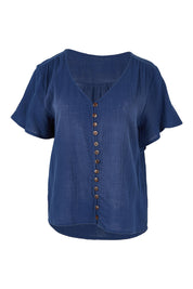 Product shot of the Cute As A Button Blouse in colour Frenchblue (Blue), from the front