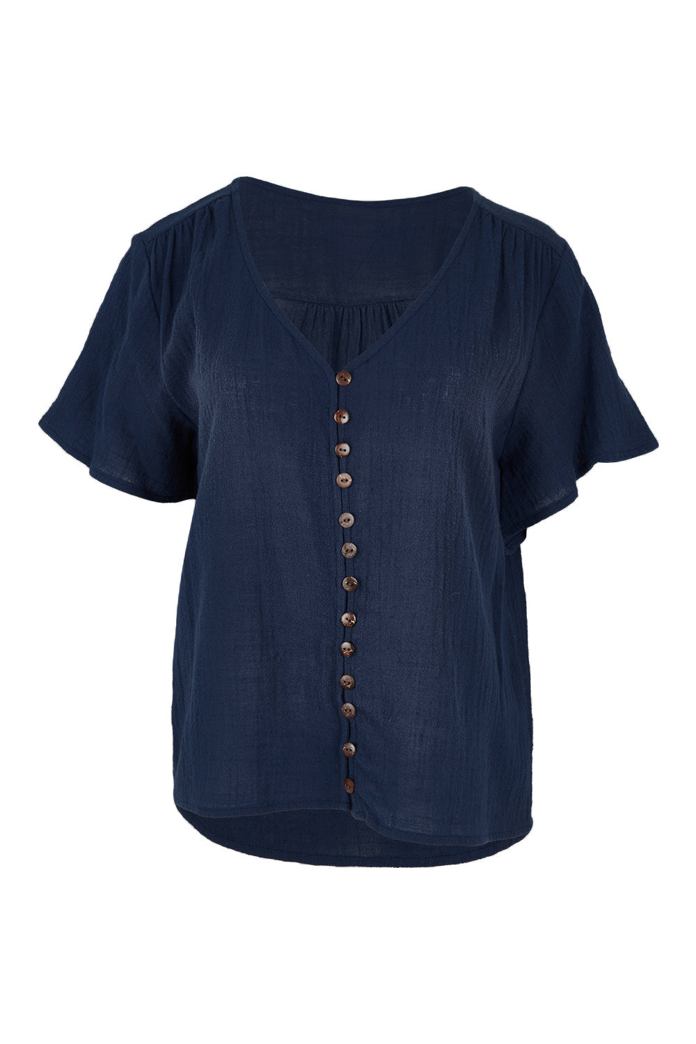 Product shot of the Cute As A Button Cotton Blouse - Frenchblue in colour Frenchblue, from the front