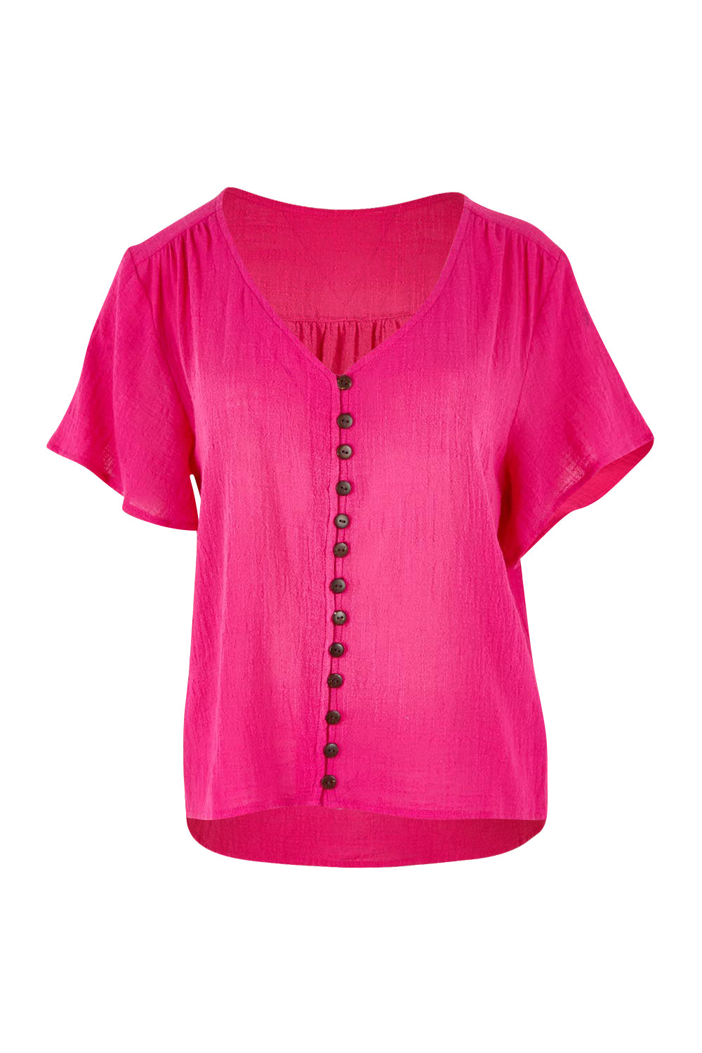 Product shot of the Cute As A Button Blouse in colour Hotpink (Pink), from the front
