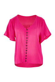 Product shot of the Cute As A Button Blouse in colour Hotpink (Pink), from the front
