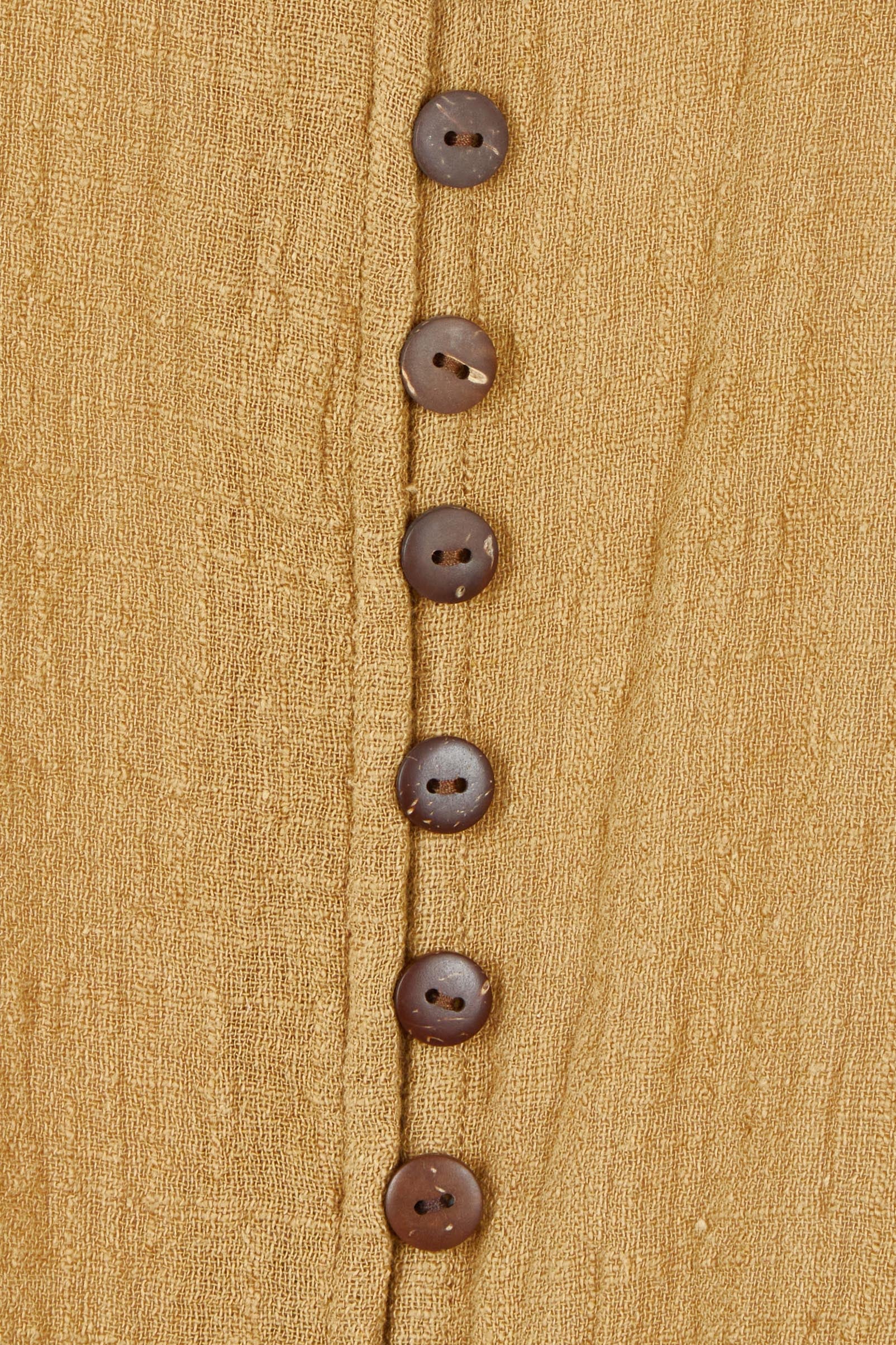 Product shot of the Cute As A Button Blouse in colour Khaki (Green), detail