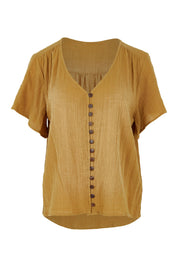 Product shot of the Cute As A Button Blouse in colour Khaki (Green), from the front