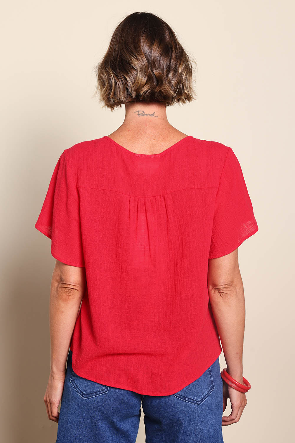 Cute As A Button Blouse - Red