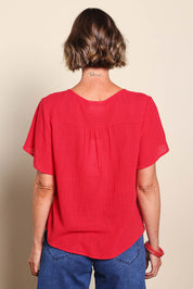 Cute As A Button Blouse - Red