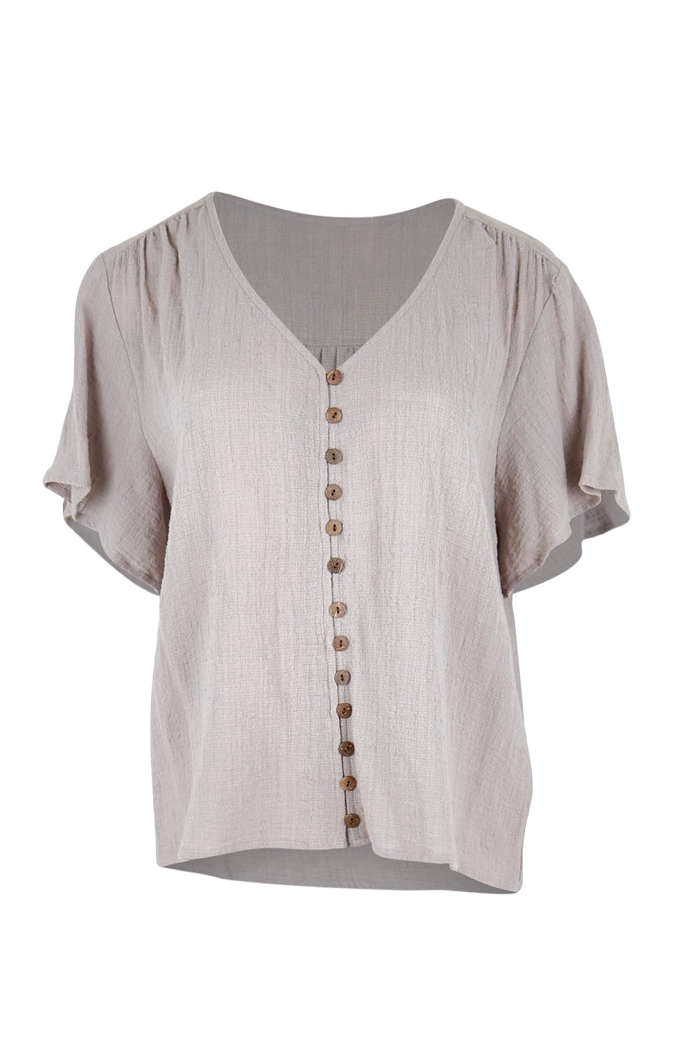Product shot of the Cute As A Button Blouse – Smoke in colour Smoke, from the front