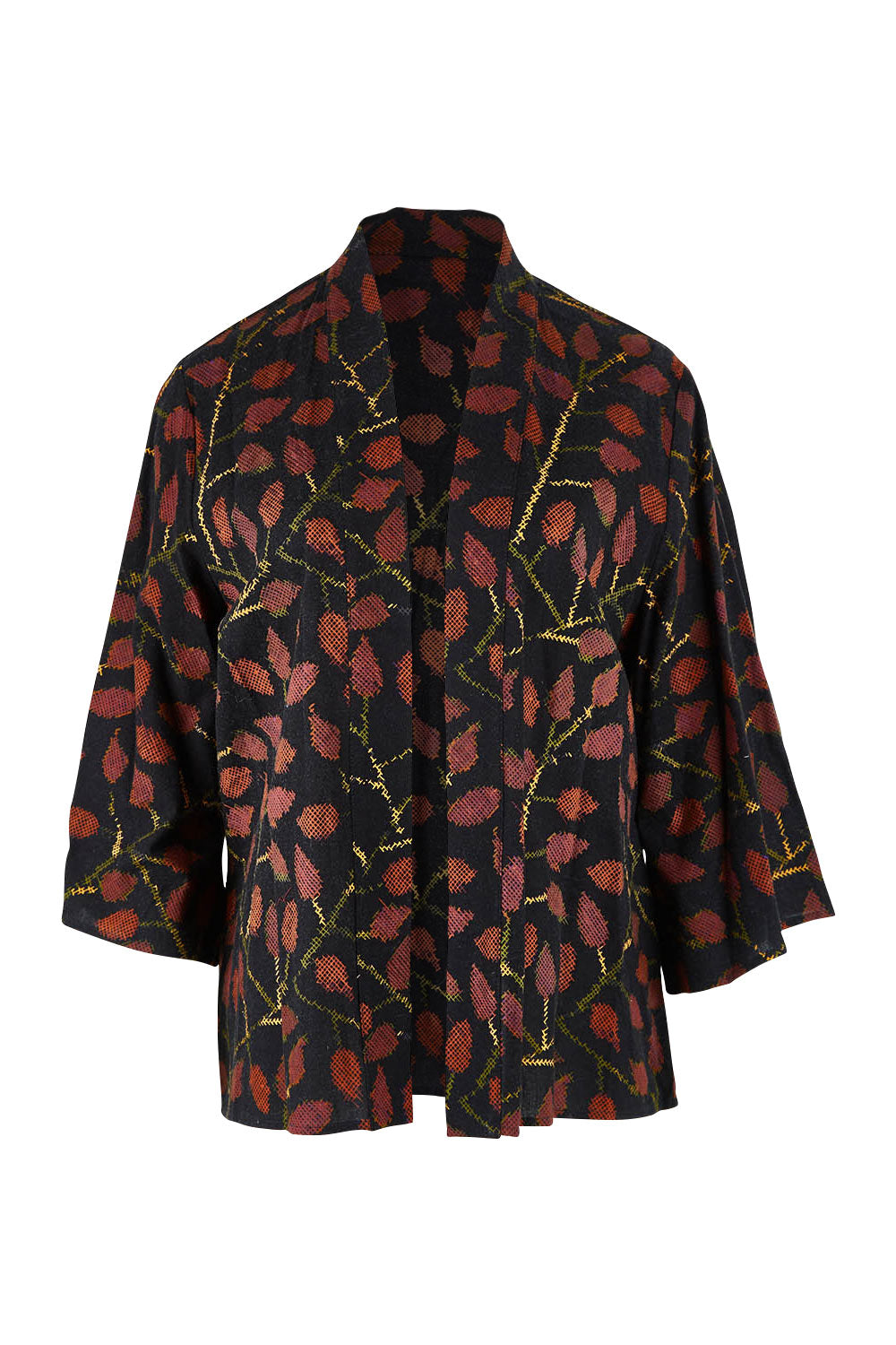 Product shot of the You Colour My World Kimono in colour Blkfleur (Black), from the front