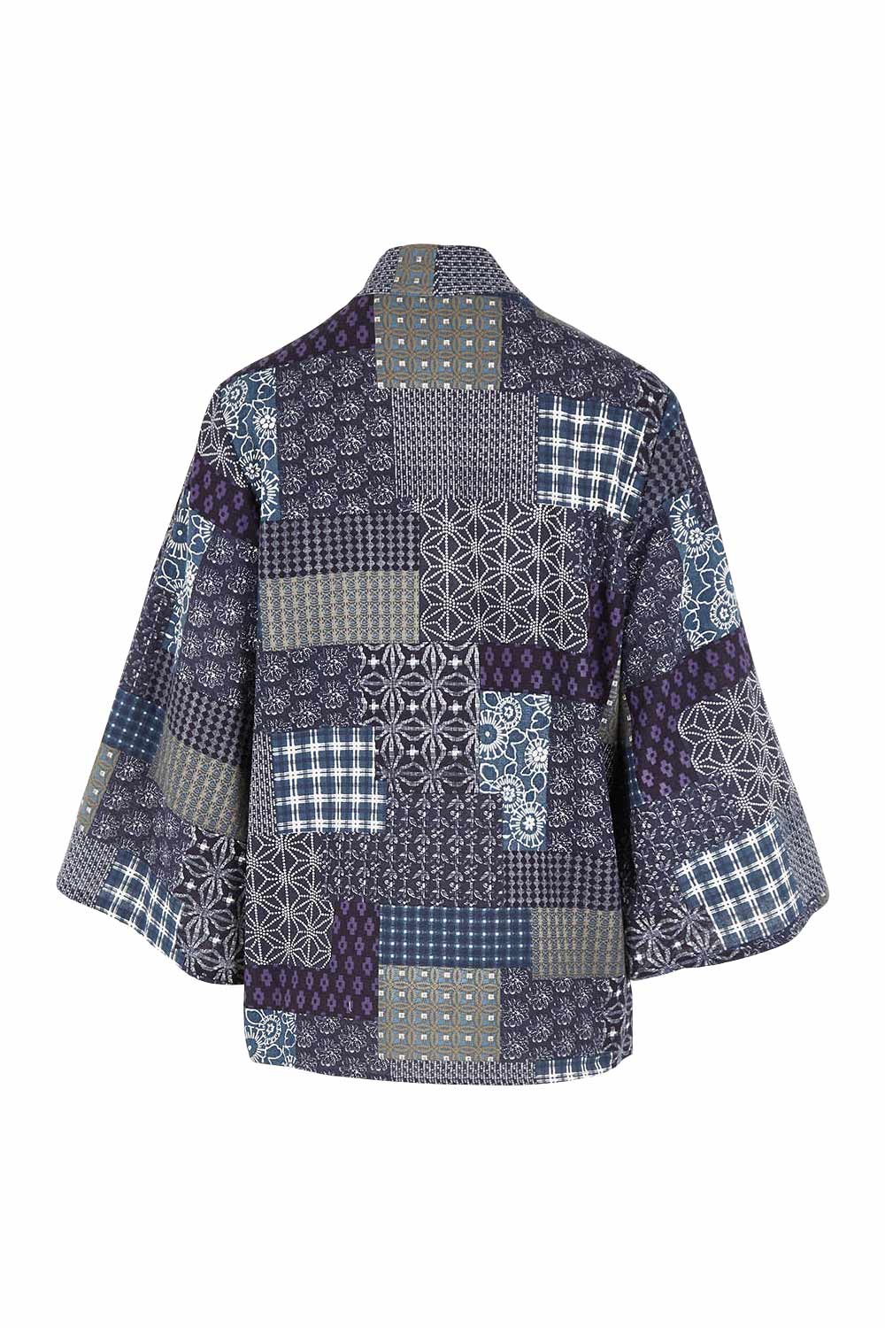 Product shot of the You Colour My World Kimono in colour Patch (Blue), from the back