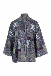Product shot of the You Colour My World Kimono in colour Patch (Blue), from the front