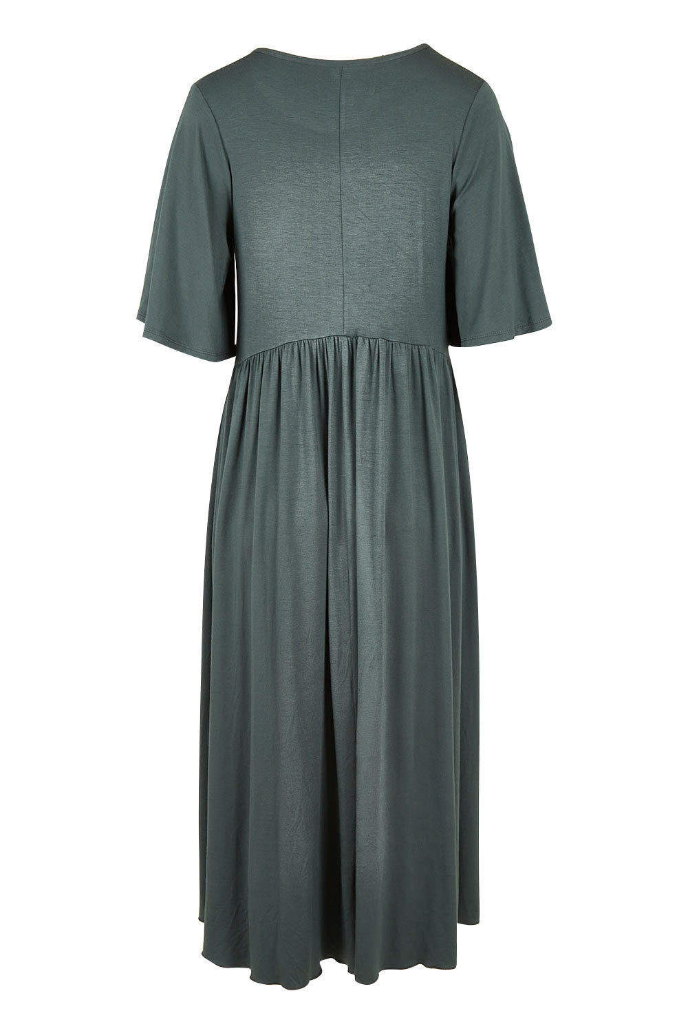 Product shot of the Swinging Hands With You Dress in colour Army (Green), from the back