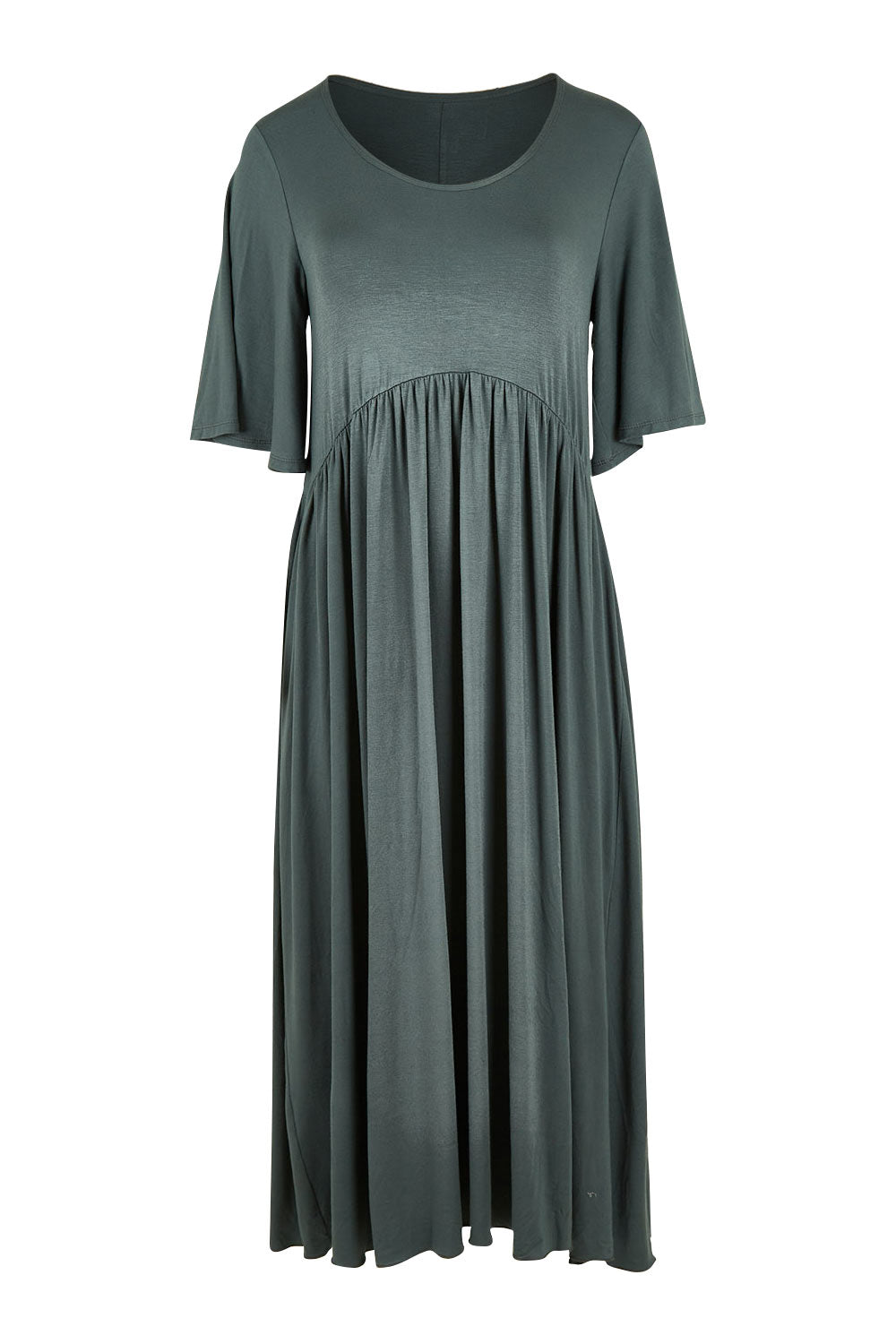 Product shot of the Swinging Hands With You Dress in colour Army (Green), from the front