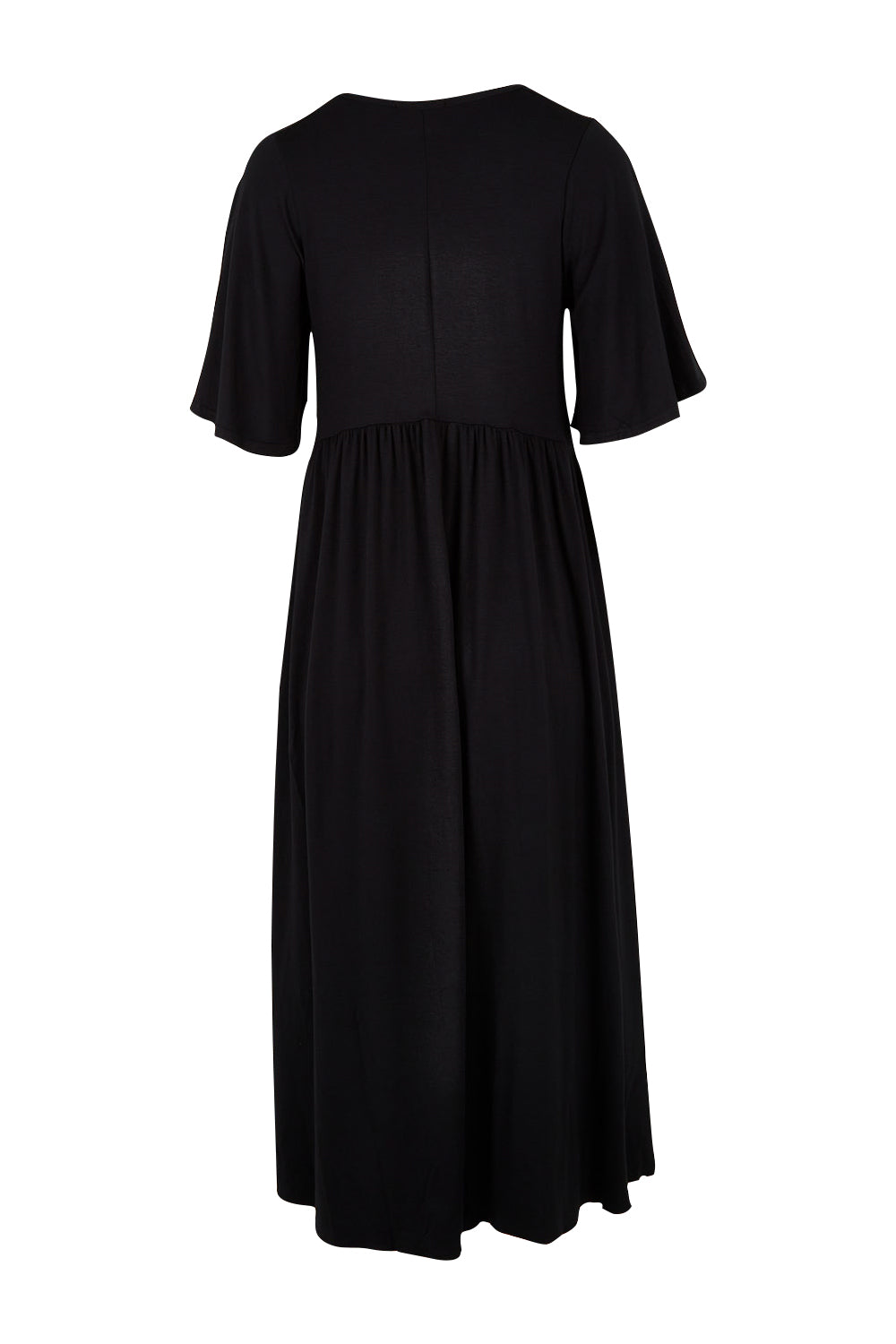 Product shot of the Swinging Hands With You Dress in colour Black (Black), from the back