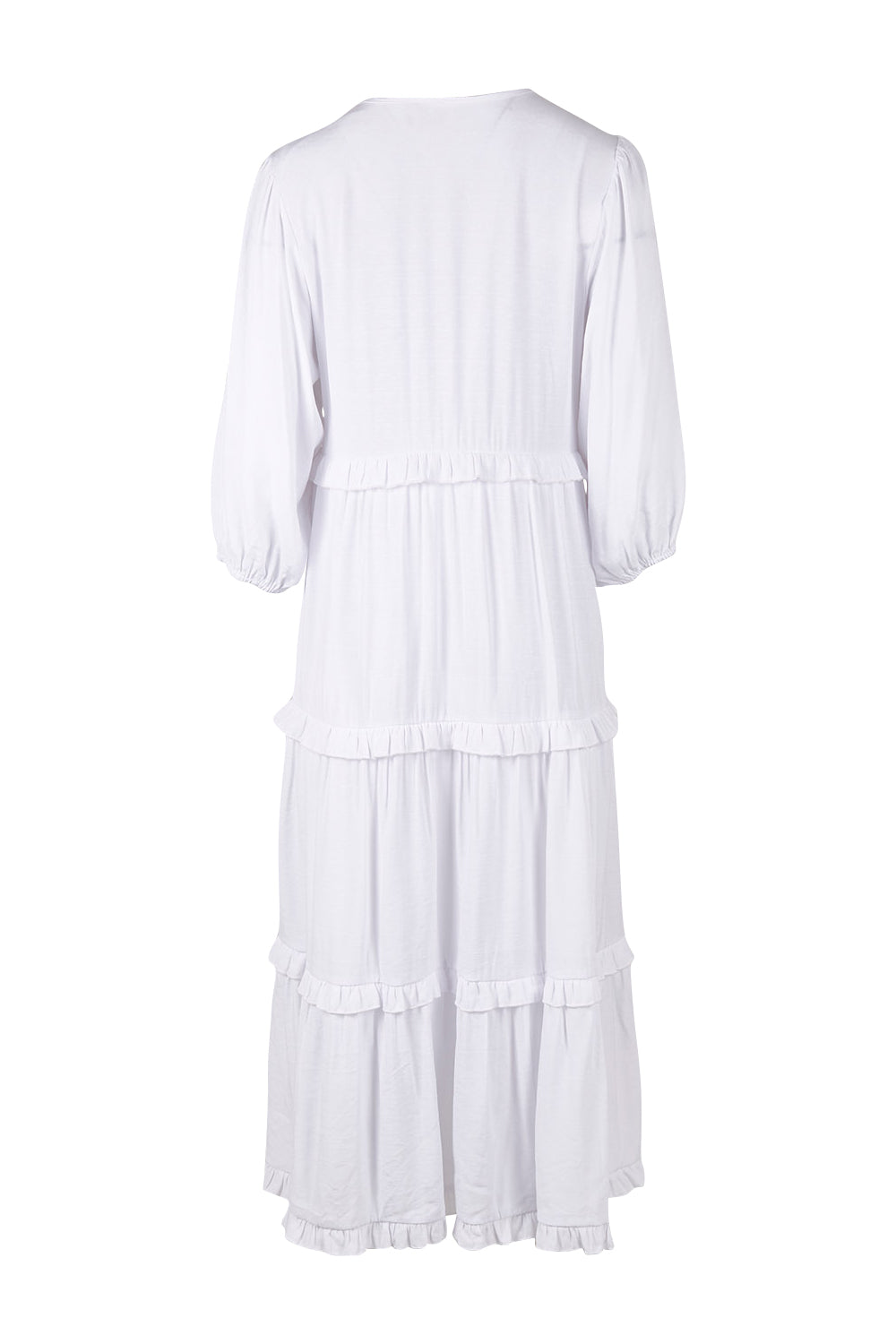 Product shot of the Tiers Of Laughter Maxi Dress in colour White (White), from the back
