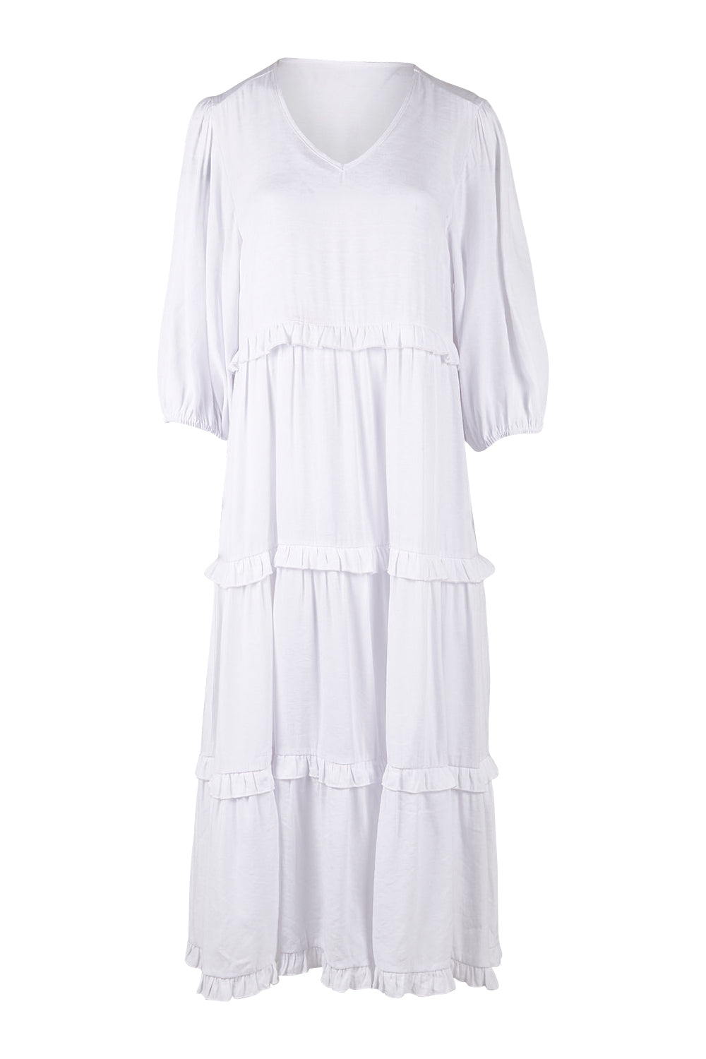 Product shot of the Tiers Of Laughter Maxi Dress in colour White (White), from the front