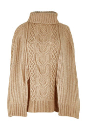 Product shot of the My Obsession Is You Poncho in colour Camel, from the front