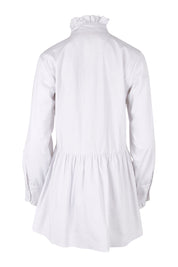 Product shot of The Frill You Give Me Blouse in colour White (White), from the back