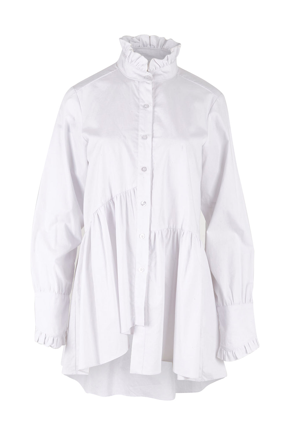 Product shot of The Frill You Give Me Blouse in colour White (White), from the front