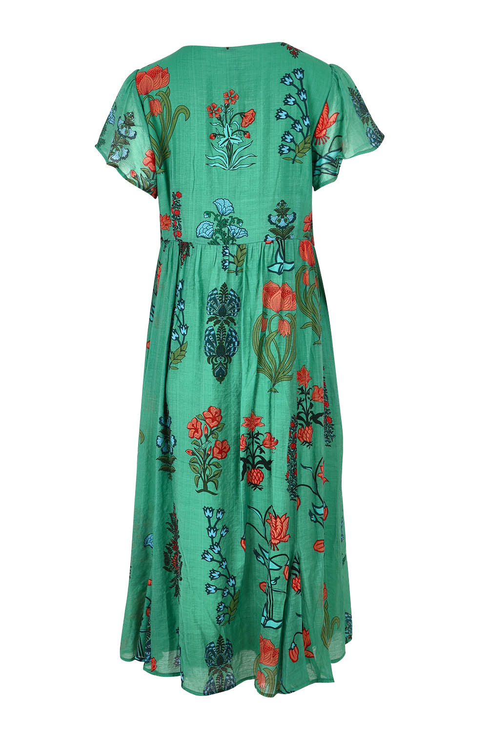 Product shot of the Love Shack Midi Dress in colour Emerald (Green), from the back