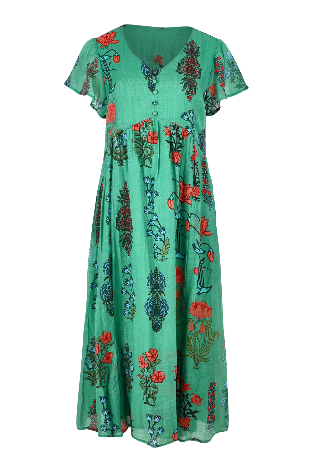 Product shot of the Love Shack Midi Dress in colour Emerald (Green), from the front