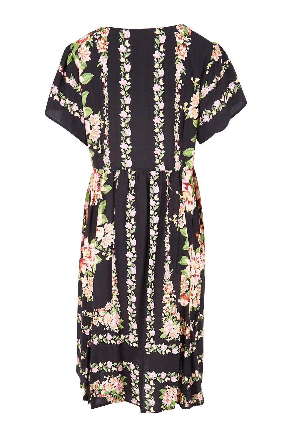 Product shot of the Love Shack Midi Dress – Blackfleur in colour Blackfleur, from the back