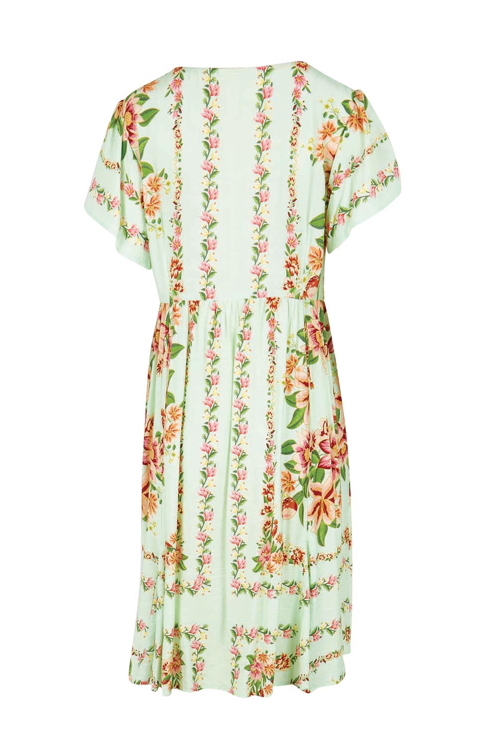 Product shot of the Love Shack Midi Dress – Greenfleur in colour Greenfleur, from the back