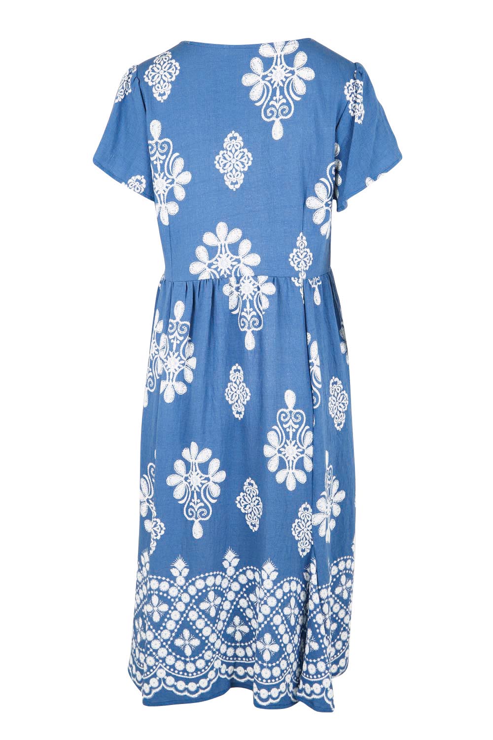 Product shot of the Love Shack Dress - Denimfleur in colour Denimfleur, from the back