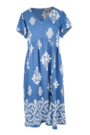 Product shot of the Love Shack Dress - Denimfleur in colour Denimfleur, from the front