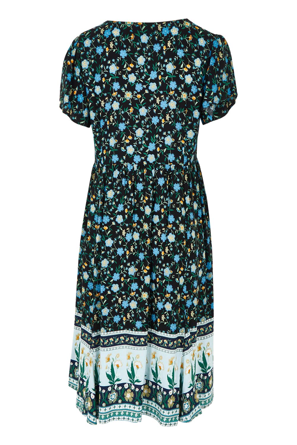 Product shot of the Love Shack Dress in colour Blackfleur (Black), from the back