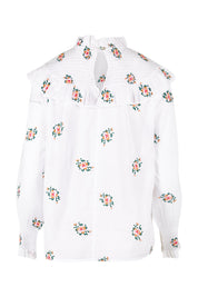 Product shot of the Ruffle My Feathers Blouse in colour Chalk (White), from the back
