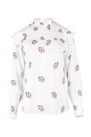 Product shot of the Ruffle My Feathers Blouse in colour Chalk (White), from the front