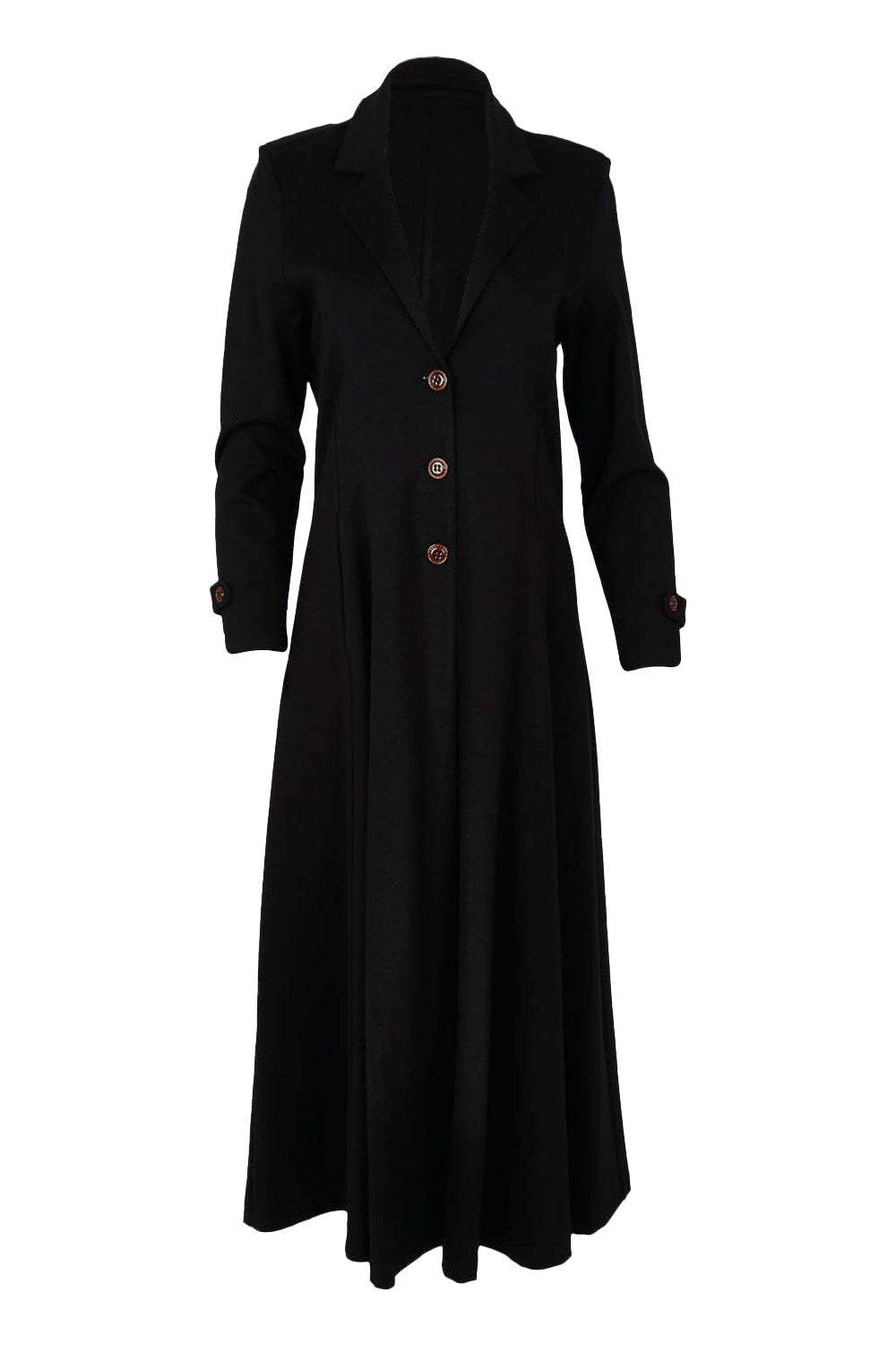 Product shot of the Meet Me At Midnight Longline Ponte Coat in colour Black (Black), from the front