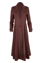 Product shot of the Meet Me At Midnight Longline Ponte Coat in colour Chocolate, from the front