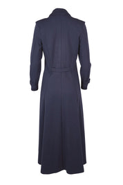 Product shot of the Meet Me At Midnight Longline Ponte Coat in colour Frenchblue (Blue), from the back