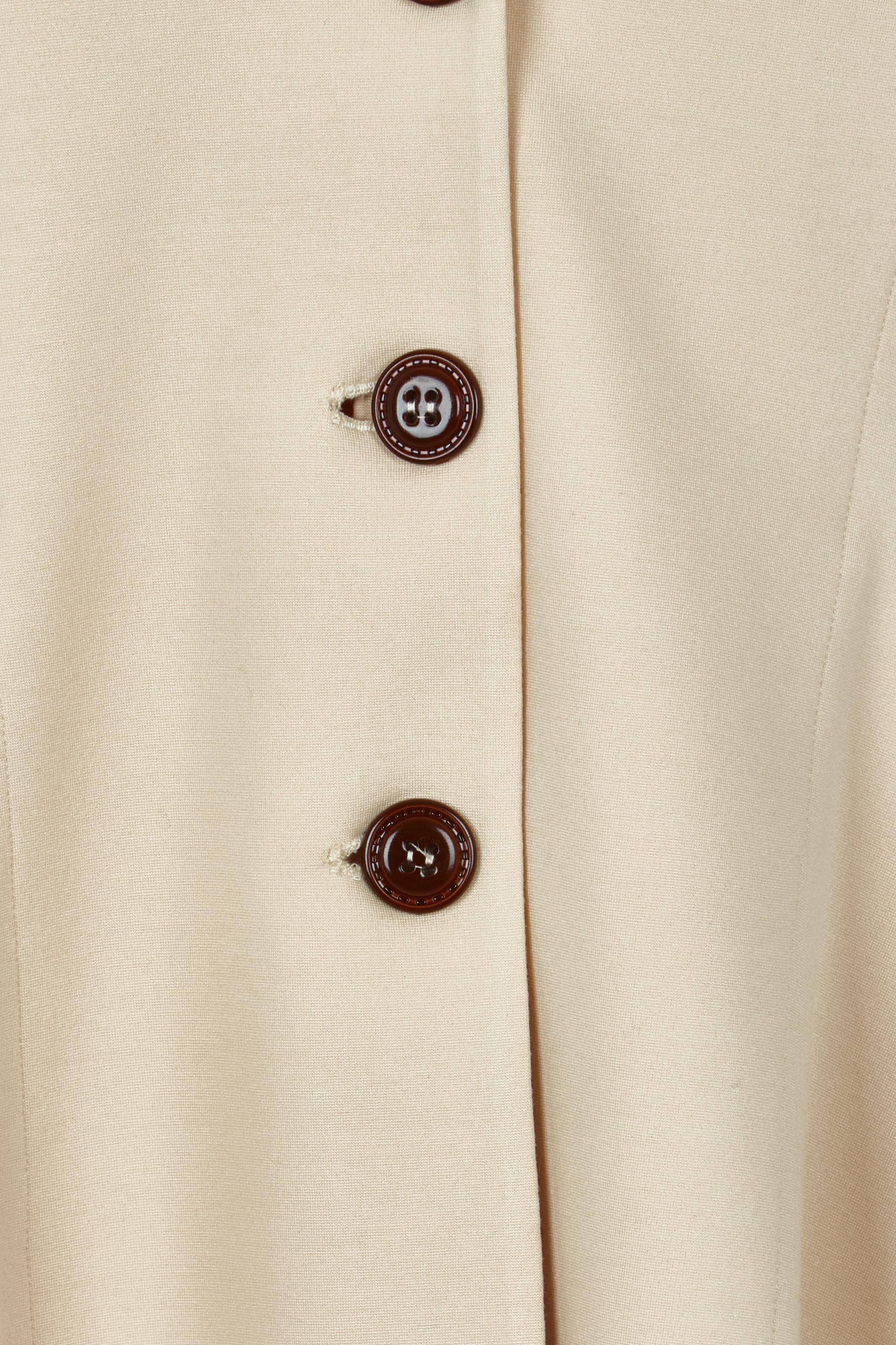 Product shot of the Meet Me At Midnight Longline Ponte Coat in colour Sand, detail