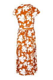 Product shot of the Feels Like Summer Wrap Dress in colour Rust, from the back