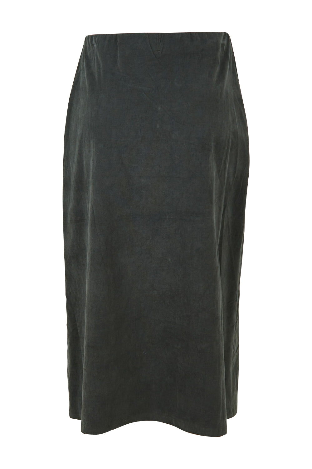 Product shot of the Smooth Lines Stretch Cord Skirt in colour Khaki (Green), from the back